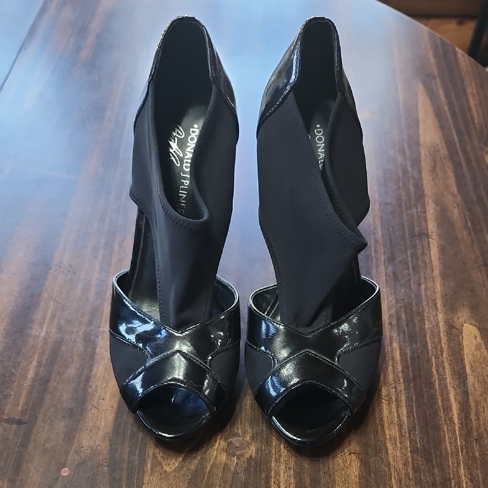 Donald J. Pliner Black Patent & Stretch Peep-Toe Booties
